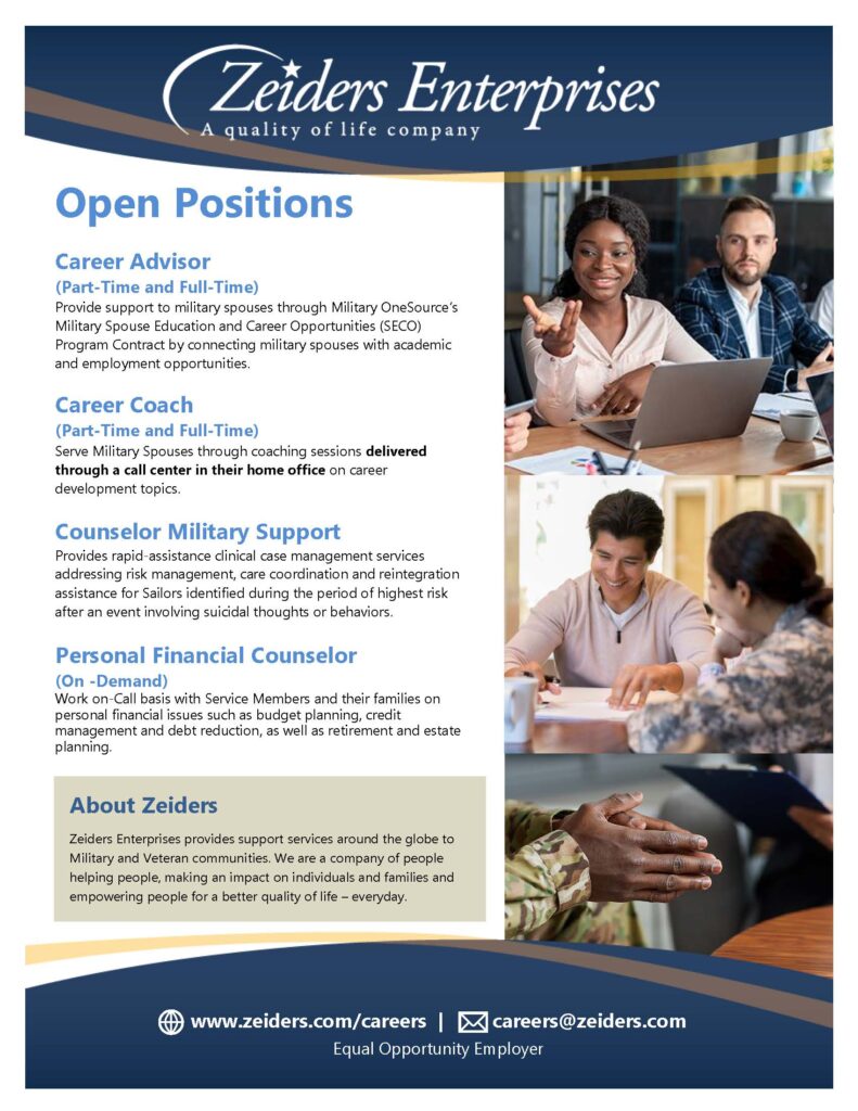Zeiders Enterprises provides support services around the globe to Military and Veteran communities. We are a company of people helping people, making an impact on individuals and families and empowering people for a better quality of life – everyday.