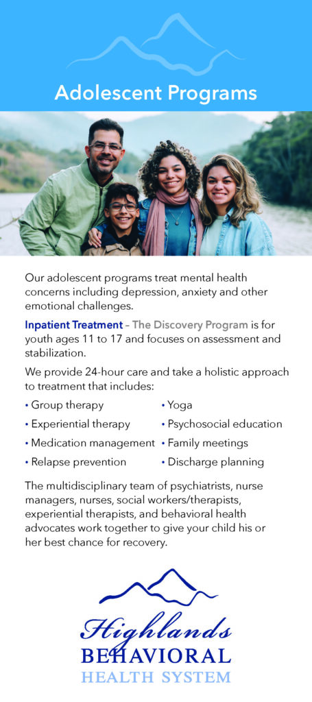 Adolescent Programs from Highlands Behavioral Health