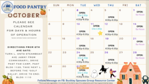 October Food Pantry Schedule at the Buckley Space Force Base 